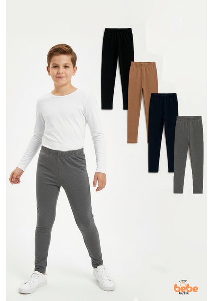 Erkek Çocuk 4’lü Içi Şardonlu Esnek Içlik Tayt ,günlük Spor Rahat Okul Giyim 4'lü Renk Kombini Tayt