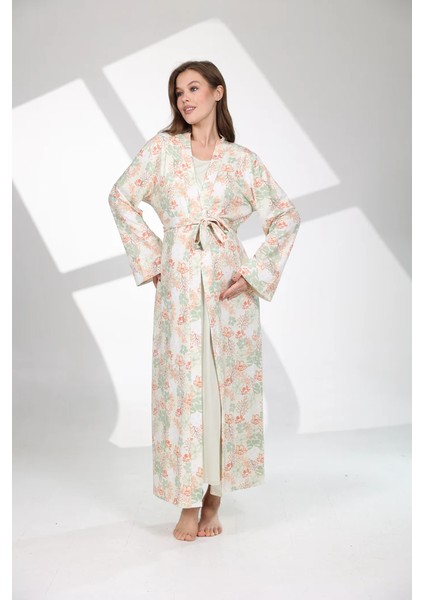 Pamuklu Biyeli Kruvaze Yaka Emzirmeye Hastane ve Günlük Kullanıma Uygun Gecelik Sabahlık Takımı