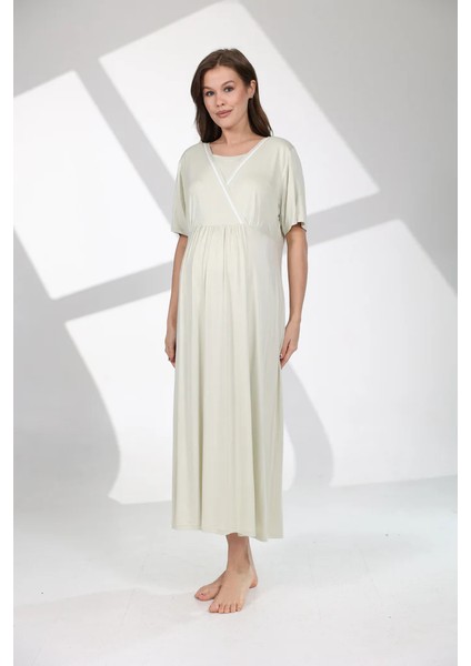 Pamuklu Biyeli Kruvaze Yaka Emzirmeye Hastane ve Günlük Kullanıma Uygun Gecelik Sabahlık Takımı indirimleri