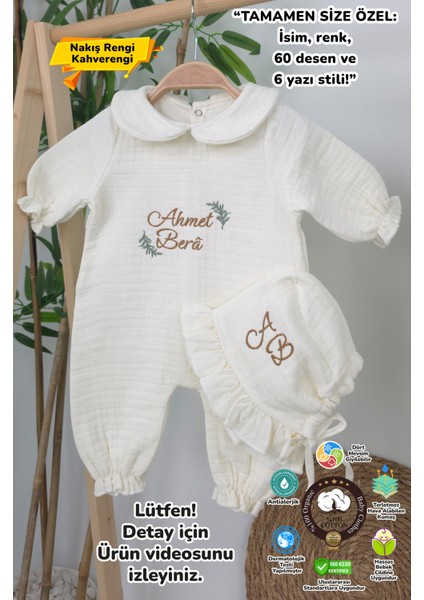 Müslin Yeni Doğan 4katlı Organik %100PAMUK Kişiye Özgü Nakışlı Hastane Çıkış Seti (Dal Modell-2)