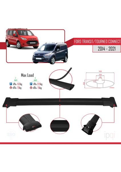Ford Transit/tourneo Connect 2 2014-2021 Arası ile Uyumlu Fly Model Ara Atkı Tavan Barı Siyah 2 Adet fırsatları