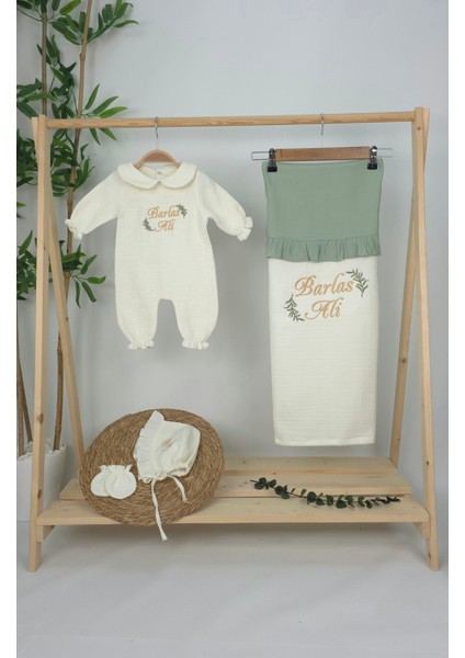Müslin Yeni Doğan 4katlı Organik %100PAMUK Kişiye Özgü Nakışlı Hastane Çıkış Seti (Iki Dal Model-1) fiyatları