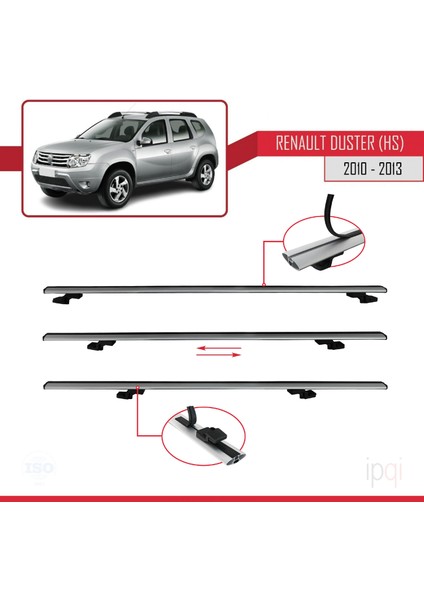 Renault Duster (Hs) Pre-Facelift 2010-2013 Arası ile Uyumlu Basıc Model Ara Atkı Tavan Barı Gri 2 Adet indirimleri