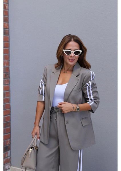 Soft Haki Şerit Detay Blazer Pantolon Takım fiyatları