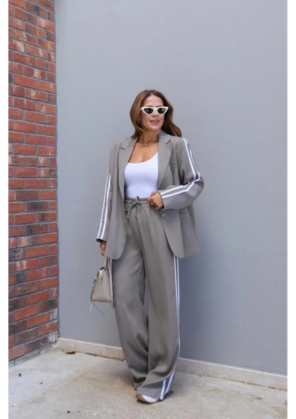Soft Haki Şerit Detay Blazer Pantolon Takım fırsatları
