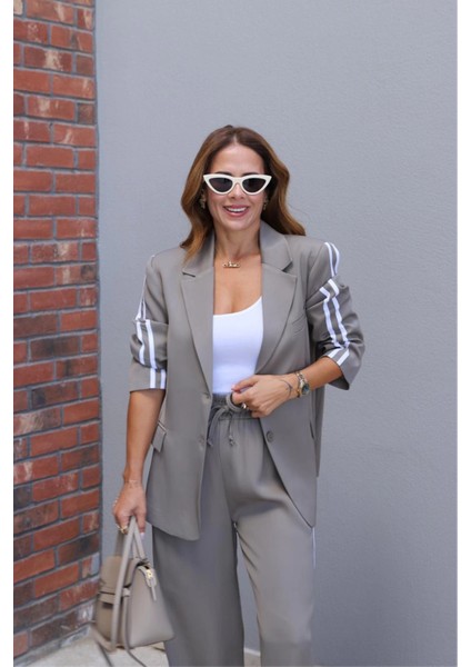 Soft Haki Şerit Detay Blazer Pantolon Takım indirimleri