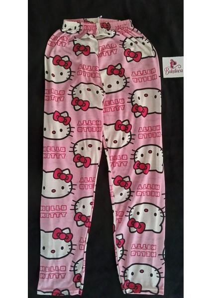 Pembe Kumaş Üzerinde Hello Kitty Desenli Pijama Altı