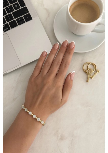 Crystal Sphere Kuyumcu Işçiliği 14K Altın Kaplama Premium Seri Kadın Çelik Bileklik fiyatları