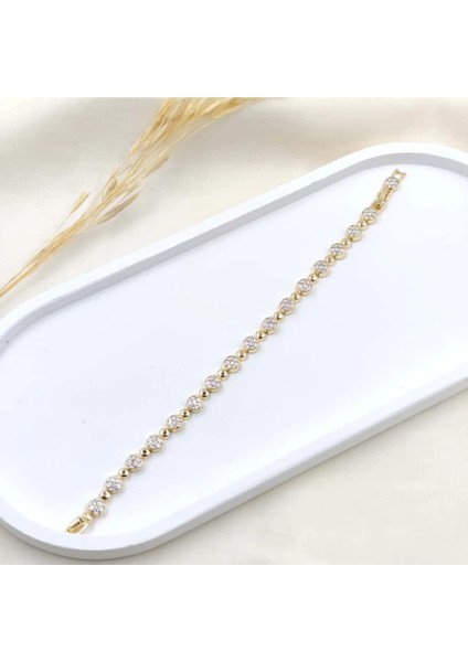 Crystal Sphere Kuyumcu Işçiliği 14K Altın Kaplama Premium Seri Kadın Çelik Bileklik