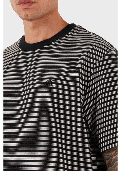 Çizgili Pamuklu Regular Fit Bisiklet Yaka T Shirt LV04LD204GUB1 Erkek T Shirt LV04LD204G Ub1