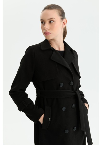 Kışlık Kaşe Kadın Kaban Genç Spor Çift Düğme Kruaze Siyah 2602 modelleri