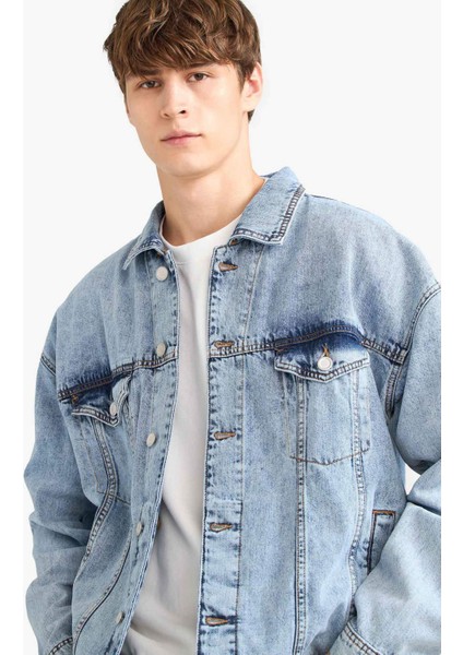 Oversize Geniş Kalıp Düğmeli Denim Ceket F4737AX25AU fırsatları