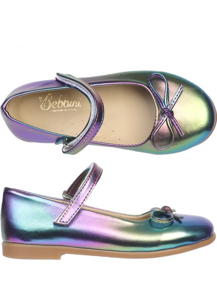 Dream- Özel Gün Renkli Fiyonklu Vegan Deri Kız Çocuk Babet