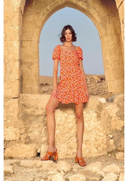 Monamise Çiçek Desenli Kısa Kollu Elbise fiyatları