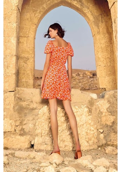 Monamise Çiçek Desenli Kısa Kollu Elbise modelleri