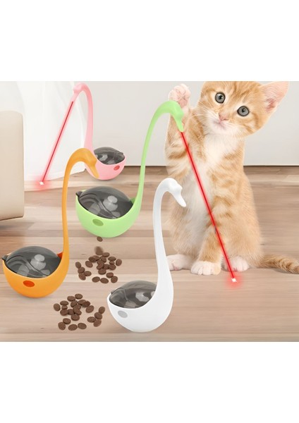 Lazerli Kuğu Şekilli Kedi Oyuncağı, Mama Dağıtıcılı. Eğlence Dolu Anlar Için Mükemmel!