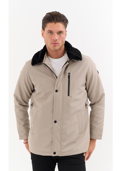 Erkek Krem Yakası Çıkartılabilir Kürklü Su Itici Içi Kürklü Kaban – Rüzgar Geçirmez, Hafif ve dayanıklı