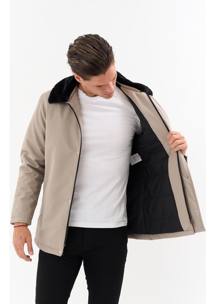 Erkek Krem Yakası Çıkartılabilir Kürklü Su Itici Içi Kürklü Kaban – Rüzgar Geçirmez, Hafif ve dayanıklı fiyatları