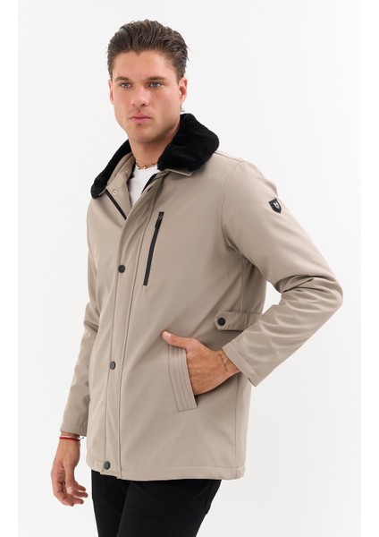 Erkek Krem Yakası Çıkartılabilir Kürklü Su Itici Içi Kürklü Kaban – Rüzgar Geçirmez, Hafif ve dayanıklı fırsatları