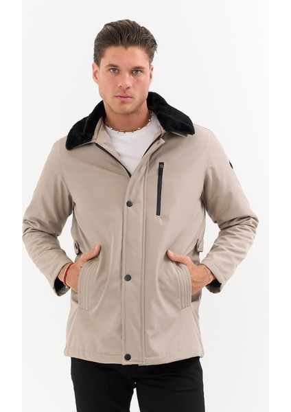 Erkek Krem Yakası Çıkartılabilir Kürklü Su Itici Içi Kürklü Kaban – Rüzgar Geçirmez, Hafif ve dayanıklı indirimleri
