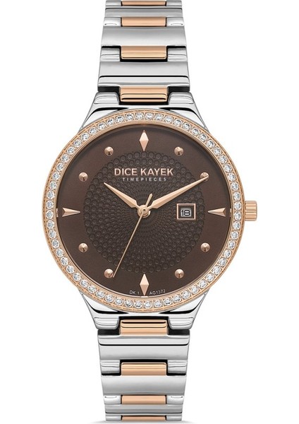 DK.1.AG1372.JA0-05 Taşlı Tasarım Çelik Kordon Çelik Kasa 5 Atm Suya Dayanıklı Metalik-Rose Renk Kadın Kol Saati
