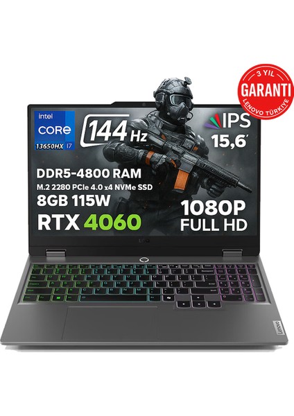 Loq 15IRX9 Intel Core I7 13650HX 32GB 2tb SSD 8gb Nvıdıa Geforce Rtx 4060 (115W) 15.6" Fhd IPS Panel Windows 11 Pro Taşınabilir Dizüstü Bilgisayar 83DV00WTTR