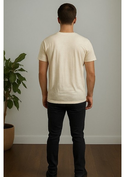 Erkek Ekru Amour Yazı Baskılı Bisiklet Yaka Tişört fırsatları