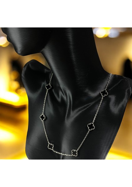 925 Ayar Gümüş Siyah Taşlı Şans Yoncası Van Cleef Kolye Kadın fiyatları