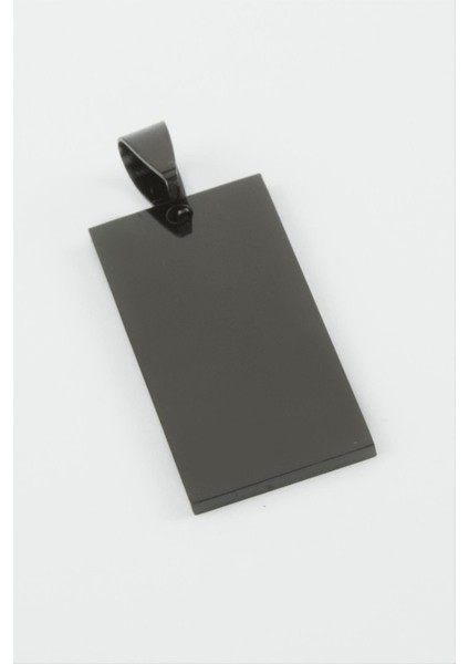 Ds-Derin Dikdörtgen Isim Yazılabilir Çelik Kolye Ucu 1,6x3,5 Cm-Siyah