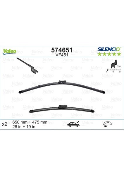 Msa-Shop Silecek 650/480CM X2 Flatblade-Muz Tipi VM451 Ford Mondeo Iv 07 Volvo C70 06