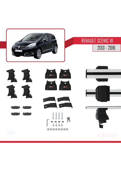 Renault Scenic 3 2013-2016 Arası ile Uyumlu Ace-4 Ara Atkı Tavan Barı Gri 2 Adet indirimleri