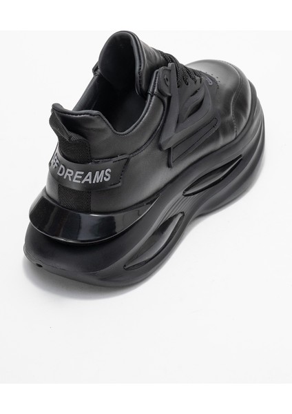 Erkek Kalın Air Taban Sneaker Gerçek Deri Mc 18509 Siyah modelleri