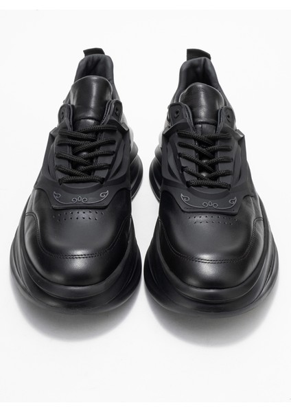 Erkek Kalın Air Taban Sneaker Gerçek Deri Mc 18509 Siyah indirimleri
