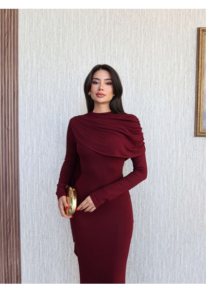 Şal Yaka Omuz Büzgülü Elbise fırsatları