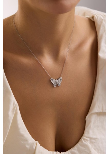 925 Ayar Gümüş Rodyum Kaplama Kanatları Zirkon Taşlı Kelebek Kolye fırsatları