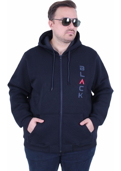 Mocgrande Büyük Beden Kapüşonlu Fermuarlı 3ip Sweat Black 25716 Lacıvert