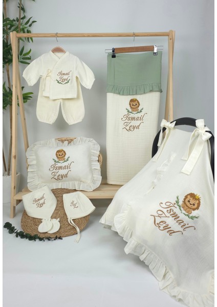 Müslin Yeni Doğan 4katlı Organik %100PAMUK Kişiye Özgü Nakışlı Hastane Çıkış Seti (Aslan Model-2) fiyatları