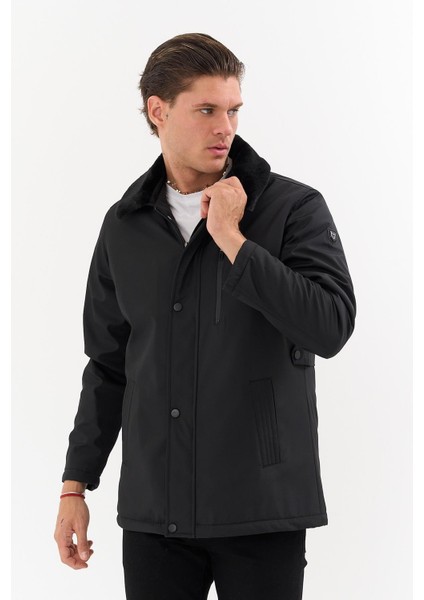 Erkek Siyah Yakası Çıkartılabilir Kürklü Su Itici Içi Kürklü Kaban – Rüzgar Geçirmez, Hafif ve dayanıklı fiyatları