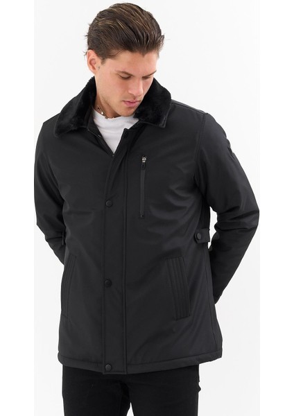 Erkek Siyah Yakası Çıkartılabilir Kürklü Su Itici Içi Kürklü Kaban – Rüzgar Geçirmez, Hafif ve dayanıklı indirimleri