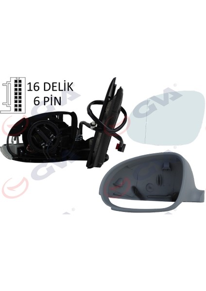 Dış Dikiz Aynası Sol Golf 03 Elektrikli Isıtmalı Sinyalli Astarlı Asferik 6 Fiş VM-197EHPAL