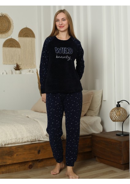 Fawn 3304 Peluş Welsoft Polar Kışlık Yumoş Wıld Yazılı Kadın Pijama Takımı fırsatları