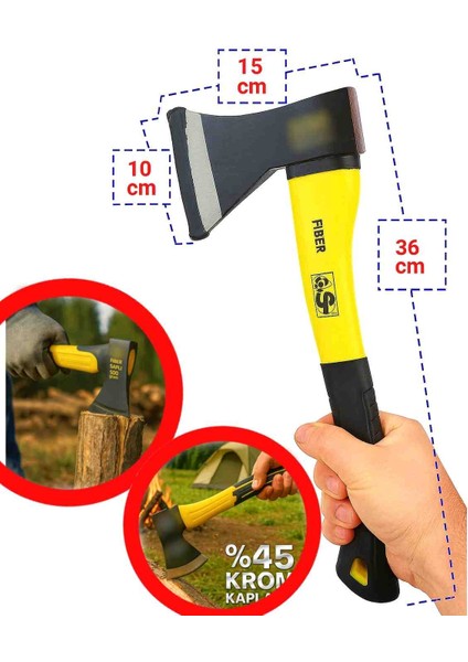 500 gr Fiber Saplı Balta – Ergonomik ve Dayanıklı Tasarım Et Kemik Ağaç Dal Her Iş Yapılır