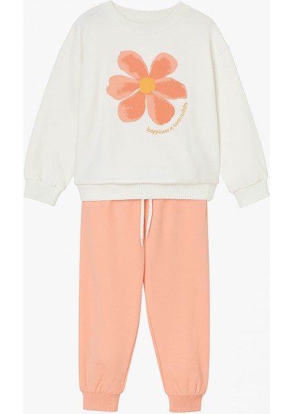 Kız Çocuk Sweatshirt ve Eşofman Takımı Şeftali Renk – Çiçek Desenli, Mevsimlik Rahat Kumaş | Kr Kids Boutique fiyatları