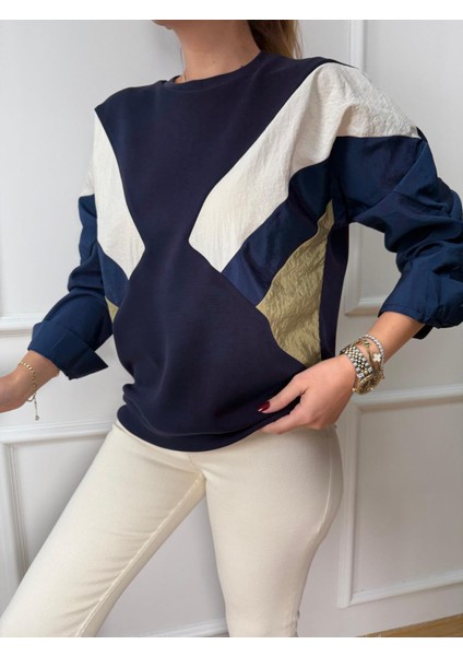 Lacivert Paraşüt Detay Sweatshirt