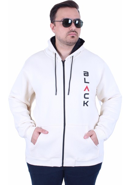 Mocgrande Büyük Beden Kapüşonlu Fermuarlı 3ip Sweat Black 25716 Bej