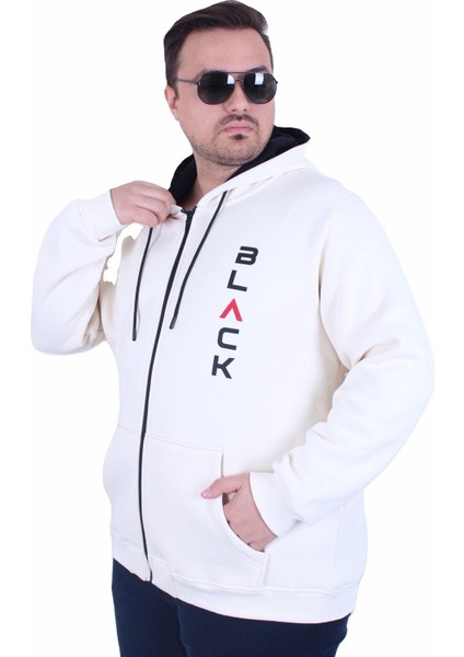 Mocgrande Büyük Beden Kapüşonlu Fermuarlı 3ip Sweat Black 25716 Bej fiyatları