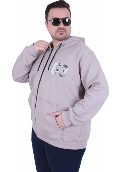 Mocgrande Büyük Beden Kapüşonlu Sweat Double Face Sixty Three 25704 Bej fiyatları