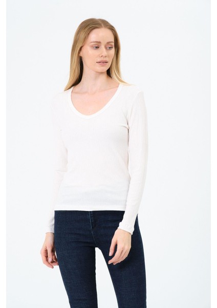 Kadın V Yaka Uzun Kollu Kaşkorse Bluz