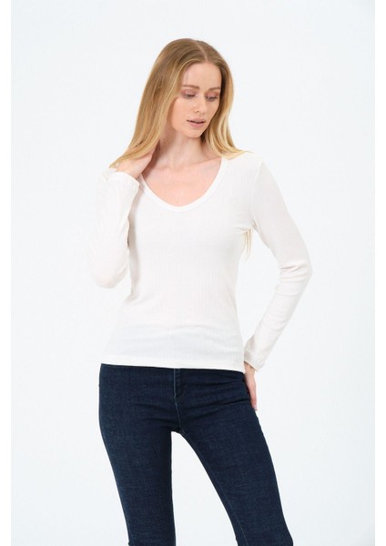 Kadın V Yaka Uzun Kollu Kaşkorse Bluz fiyatları