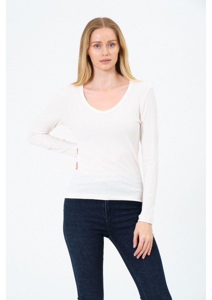 Kadın V Yaka Uzun Kollu Kaşkorse Bluz modelleri